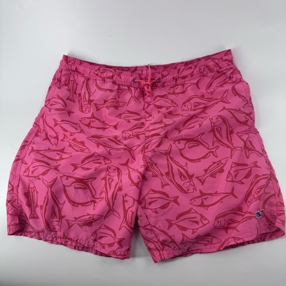 Vineyard Vines Pink and Red Swim Trunks with Relaxed Fit - Picture 1 of 8